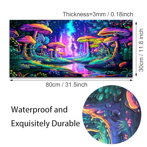 Mushroom Forest Gaming Mouse Pad, Blacklight Fantasy Tree Plants Waterproof Large Mouse Mat, 31.5" x 11.8" Glowing Extended Non-Slip Rubber Base, Office & Home Keyboard Pad - color: Mushroom Tree