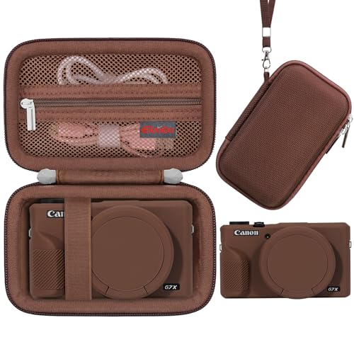 Elonbo Camera Case for Canon PowerShot G7X Mark III Digital Camera, G7X Mark III Hard Carrying Case + Soft Silicone Cover with Removable Lens Cover, Coffee Color - color: Coffee Color