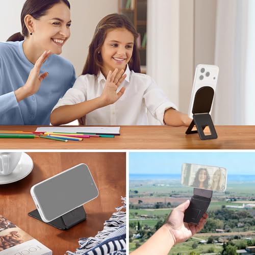 NEEWER Magnetic Phone Desk Tripod Stand Selfie Stick, Multi Angle Foldable Lightweight Portable Leather Cell Phone Holder Compatible with MagSafe iPhone Samsung Android for Video Recording, PA139 - style: PA139