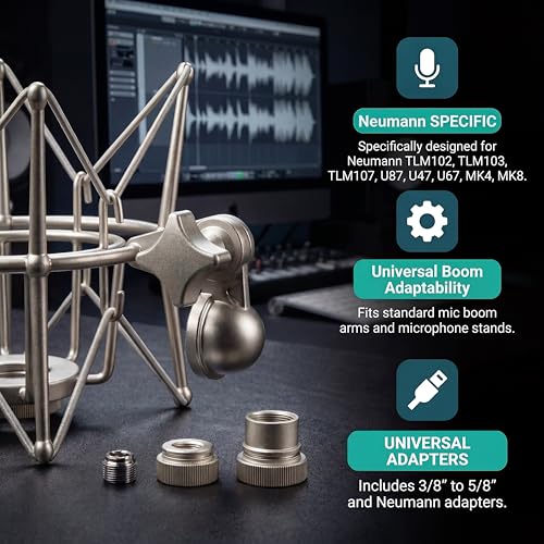 Microphone Shock Mount Mic Holder - Anti Vibration Spider Shockmount Compatible with Many Condenser Mics Like AT2020 MXL 770 MXL 990 Samson C01 Rode Procaster NT1-A Neumann U87 etc. - color: silver