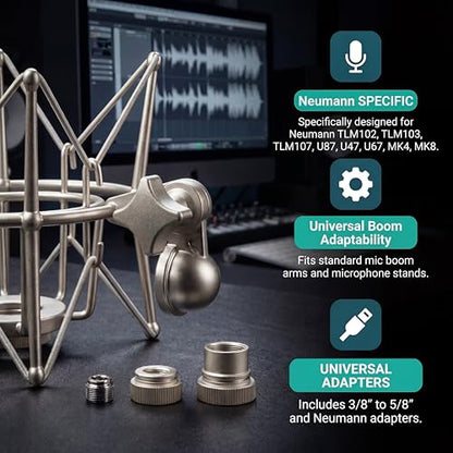 Microphone Shock Mount Mic Holder - Anti Vibration Spider Shockmount Compatible with Many Condenser Mics Like AT2020 MXL 770 MXL 990 Samson C01 Rode Procaster NT1-A Neumann U87 etc. - color: silver