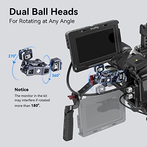 SMALLRIG Articulating Magic Arm, 3/8"-16 Screw for ARRI & 1/4"-20 Screw | With retractable pins. 360° rotation, 12 lb load for monitors, cameras, lights.