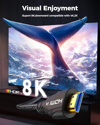Cratree 8K Short HDMI Cable 3.3FT - Certified Ultra High Speed HDMI Cable,48Gbps,8K 60hz,4K 120hz,Braided,eARC - Compatible for HDTV,PS5,PS4,Blu-ray - size: 3.3 FT
