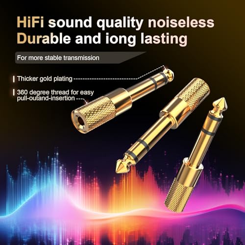 3-Pack 6.35mm Male to 3.5mm Female (1/4 in to 1/8 in) Stereo Headphone Adapter, Audios Jack Adapter, Thickened Gold Plated Hi-Fi for Auxiliary Cables, Amplifiers, Guitars, Digital Pianos.