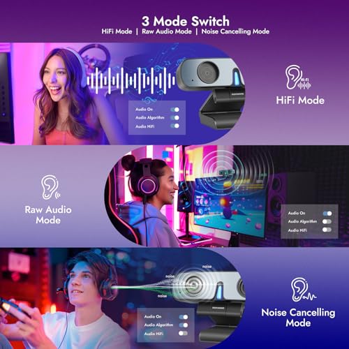 RC28 1080P 60FPS Webcam with Dual Microphones | Cardioid & Omnidirectional Pickup, Hi-Fi Sound, AI Noise Cancellation & Raw Audio Modes for Streaming, Video Calls & Studio-Quality Recording - style: Webcam Good Mic No Speaker