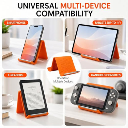 Airplane Phone Holder, Portable Foldable Silicone Aluminum Phone Holder,Textured Non-Slip Surface Flexible Silicone Tablet Stand 0.12" Ultra-Thin Desktop Mount for Home Office Travel Treadmill - color: A-Orange-1PCS