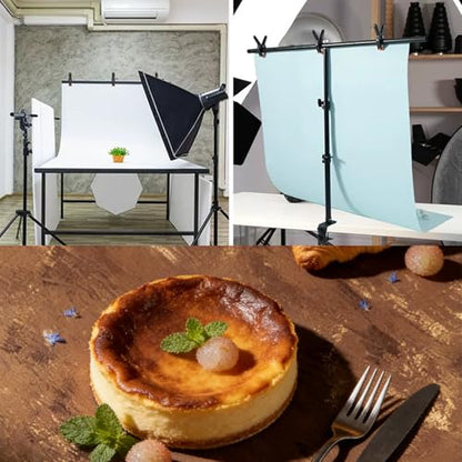 Table Backdrop Stand Kit 3 * 3.3 FT for Product Photography Paper Cloth, T Shape Backdrops Stand Adjustable Background Support Stand Kit with 3 Spring Clamps for Food Photoshoot