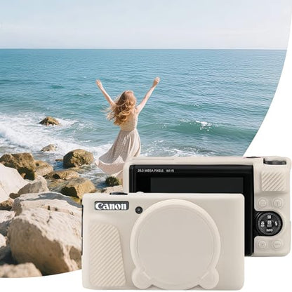 Camera Case for Canon PowerShot SX740/ SX730 Digital Camera,SX740 HS Case, Soft Silicone Protective Case Removable Lens Cover,Comes with 2 Screen Protectors and 1 Wrist Strap. (Mist White) - color: Mist White