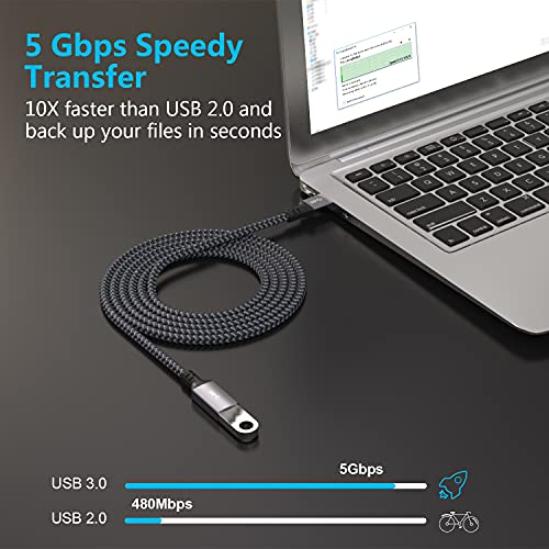 USB 3.0 Extension Cable 1FT, Short USB Extension Cable Male to Female Durable Braided Material High Data Transfer Compatible with USB Keyboard,Mouse,Flash Drive, Hard Drive,Printer - size: 1FT