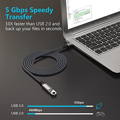 USB 3.0 Extension Cable 1FT, Short USB Extension Cable Male to Female Durable Braided Material High Data Transfer Compatible with USB Keyboard,Mouse,Flash Drive, Hard Drive,Printer - size: 1FT