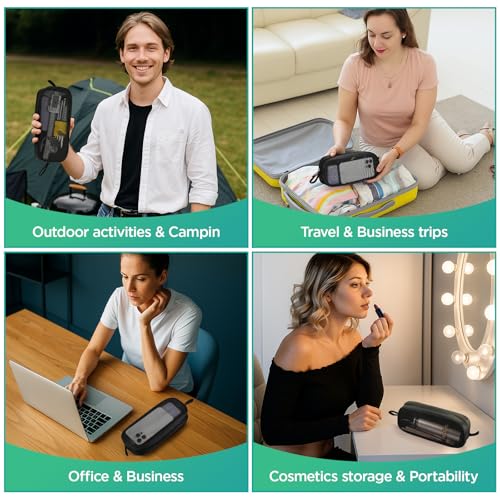 Breathable Mesh Nylon Travel Organizer - Portable Cable pouch & Tool Case for Laptop Charger, Mouse, Power Bank, USB Cords, Adapters, Small Tools. Compact & Lightweight. Black