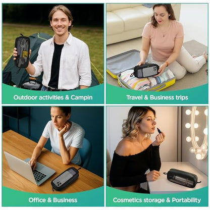 Breathable Mesh Nylon Travel Organizer - Portable Cable pouch & Tool Case for Laptop Charger, Mouse, Power Bank, USB Cords, Adapters, Small Tools. Compact & Lightweight. Black
