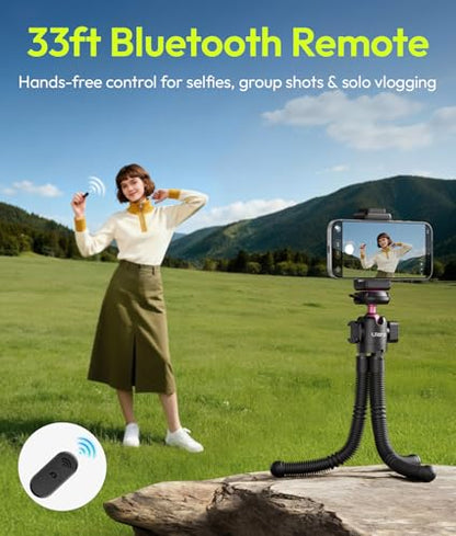 ULANZI MT-91 Flexible Octopus Tripod for Phone, GoPro&Camera, 3‑in‑1 Mini Tripod w Bluetooth Remote, CKA Quick Release w 1/4 Screw, GoPro Adapter, Phone Holder for Vlogging, Selfies, Video Recording