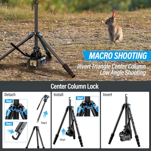 SIRUI AM-124 Carbon Fiber Tripod with AM-5VX Fluid Head, 65.6“ Compact Video Camera Tripod for Travel, Triangular Center Column, Side Loading QR Plate, Waterproof Twist Lock, Loads 6.6lbs - size: 65.6 inches