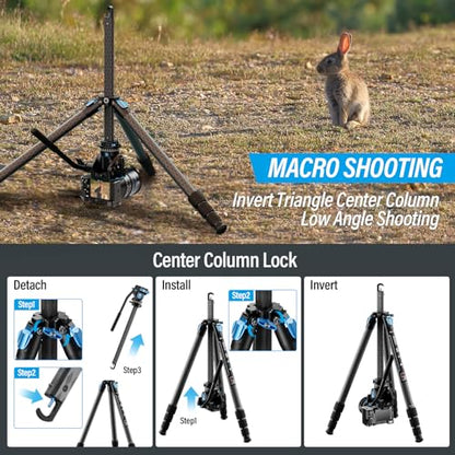 SIRUI AM-124 Carbon Fiber Tripod with AM-5VX Fluid Head, 65.6“ Compact Video Camera Tripod for Travel, Triangular Center Column, Side Loading QR Plate, Waterproof Twist Lock, Loads 6.6lbs - size: 65.6 inches