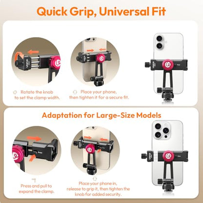 ULANZI MA61 Metal Phone Tripod Mount with Cold Shoe, 360° Adjustable Hot Shoe Camera Phone Mount for iPhone 17 16 15 14 Pro Max, Samsung, Aluminum Alloy Clamp for Vlogging, Live Streaming, Video