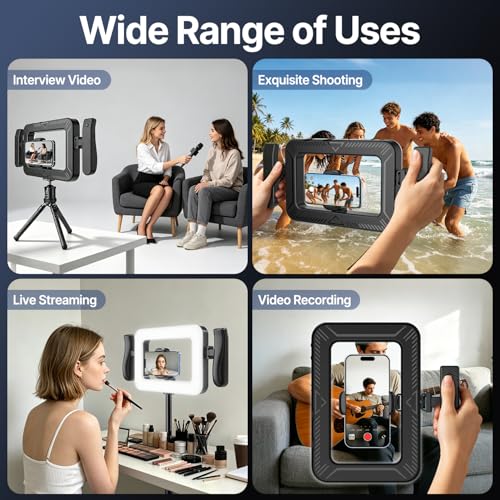 yAyusi Handheld Cell Phone Stabilizer with Light,Phone Light for Video Recording with Handle,3600mAh LED Selfie Ring Light for Phone with Phone Holder,Smartphone Video Rig for Camera,Vlog,TikTok