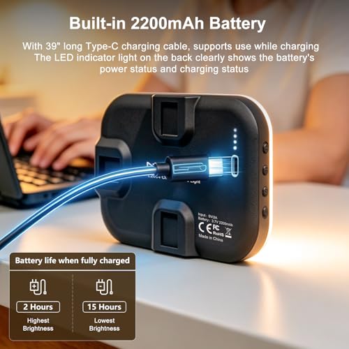 Selfie Light, 60 LED Rechargeable Video Lighting, Portable Video Conference Light w Clip & Camera Hot Shoe Mount Adapter, 2200mAh Battery CRI97+, Clip-On Fill Lights for Phone Webcam Laptop Camera