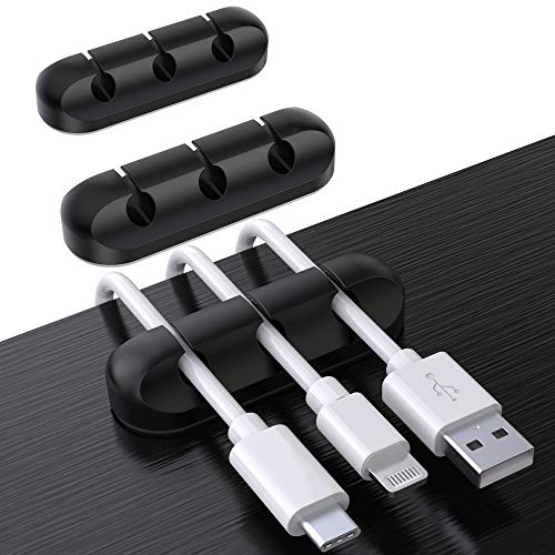 SOULWIT Cable Holder Clips, 3-Pack Cable Management Cord Organizer Clips Silicone Self Adhesive for Desktop USB Charging Cable Nightstand Power Cord Mouse Cable Wire PC Office Home - Black - color: Black