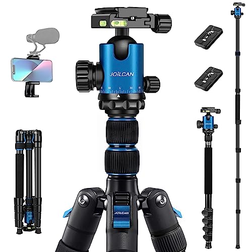 JOILCAN Tripod for Camera, 81" Aluminum Camera Tripod, 83" DSLR Tripods & Monopods, Heavy Duty Travel Tripod for Binoculars Spotting Scope Telescope, Max Load 35lb - color: Blue