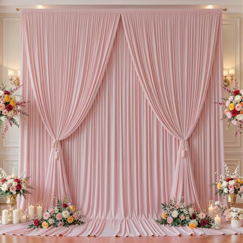 20x12 FT Dusty Rose Backdrop Curtain for Parties Wrinkle Free Photo Backdrop Curtains Polyester Wedding Back Drop Cloth Background for Birthday Photography Portraits Pet Photoshoot Prom Decoration - color: Dusty Rose, size: 5'(W) x 12'(H), 4 panels
