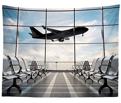17x10ft Fabric Airport Backdrop Lounge with Plane Pilot Jet Birthday Party Video Recording Zoom Meeting Conference Baby Shower Photoshoot Business Studio Decoration Photography Props - size: 17x10FT