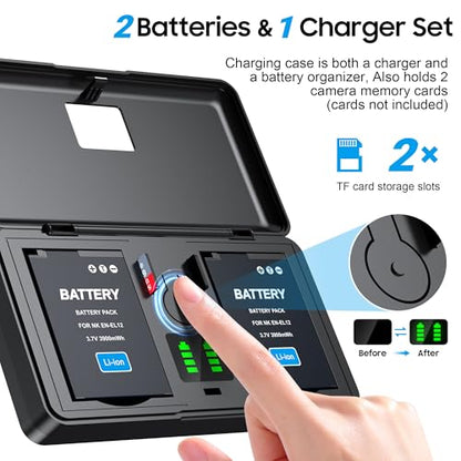 EN-EL12 Battery(2 Pack) and Charger(2CH) Set,Camera Accessories for Nikon Coolpix 9900,S9500,S9300,S9100,S8200,S8000,S6300,S6200,S6100,A900,AW110,MH-65,Rechargeable Lithium Ion Batteries Case