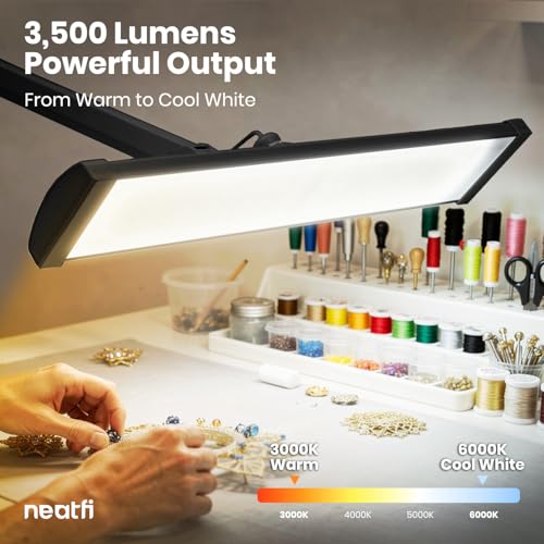 Neatfi 3,500 Lumens LED Desk Lamp – 45W Dimmable Task Light | 3 Light Modes | 540 SMD LEDs | Touch Control | Adjustable Arm | Reading, Craft, Workbench & Office (Black-3, 26-Inch Wide Shade) - color: Black-3