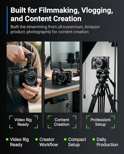 Full Camera Cage for Sony A6400, A6100, A6300, A6500, A6600, CNC Aluminum Camera Rig Cage with 1/4"-20 & 3/8"-16 Mounting Points, ARRI Locating Holes, Cold Shoe