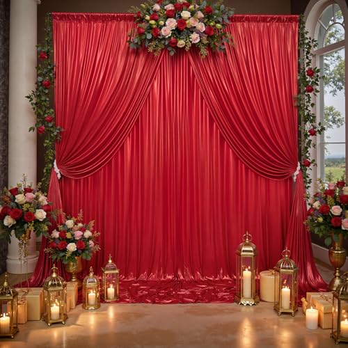 10x10ft Thick Red Glitter Backdrop Curtain Panels for Parties, Wrinkle Free Sequin Sparking Photo Backdrop Drapes, 2 Panels 5x10ft Shimmer Back Drop Cloth for Wedding Birthday Photography - color: Red, size: 5'(W) x 10'(H), 2 panels