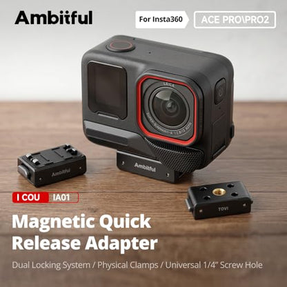 AMBITFUL IA01 Magnetic Quick Release Mount Base, 1/4 Inch Camera Adapter Base for Insta360 Action Cameras, Compact Quick Swap Mount for Tripod, Selfie Stick, Extension Pole and Camera Rig - color: 1/4" Screw Mount