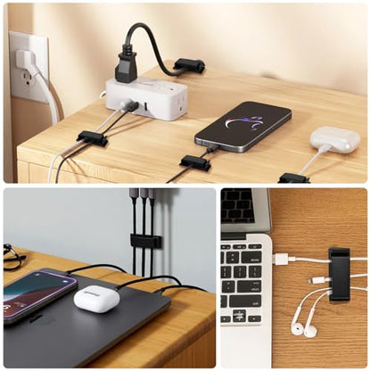 Self Adhesive Cable Management Clips, Line Clips, Cable Organizers, TV PC Line Clips, Ethernet Cable Clips Under Desks - Durable PA66 Material, Easy to Install (Black) (20)