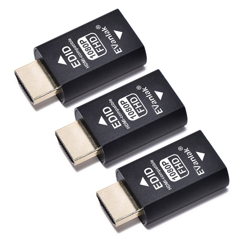EVanlak Hdmi Edid Emulator Passthrough Eliminated Emulator Adapter 3rd Generrtion Work with Mac Thunderbolt to HDMI Switches/Extender/AV Receiver/Video Splitters -1920X1080@59hz-3pack - color: HDMI-Compatibl EDID 1080-3P