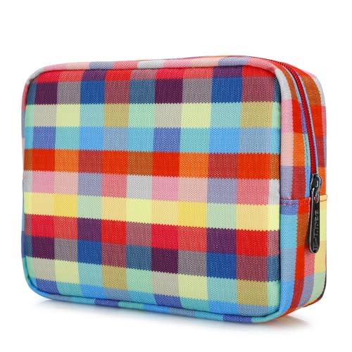 E-Tree Cute Makeup Bag,Big Travel Make up Pouch,Zipper Large Toiletry Cosmetic Brush Skin Care Case for Women Man,Tech Electronic Organizer,Small Canvas Storage for Personal Items,Colorful Checkered - color: Colorful, style: 8.2" X 3.1" X 6.3"