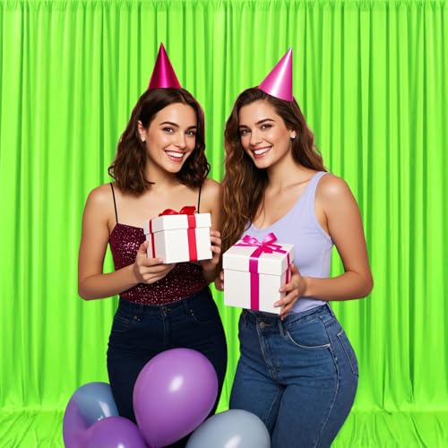 10ft x 7ft Fresh Green Backdrop Curtains for Parties, Fabric Satin Background Curtain with Rod Pockets for Weddings, Birthday, Baby Shower, Photography, Graduation Party Backdrop Drapes, 2 Panels - color: Fresh Green