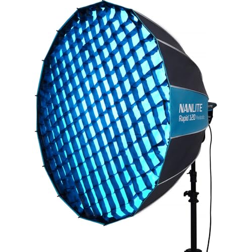 Nanlite SB-RP-90/120 Rapid Parabolic Softbox 90–120 cm for Bowens Mount – Deep Parabolic Modifier with Quick-Setup Rods for LED & Strobe Lights (SB-RP120) - size: SB-RP120