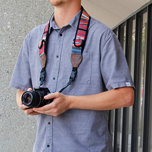 USA Gear TrueSHOT Camera Strap Neoprene Camera Straps - Padded Neck Strap, Pockets, and Quick Release Buckles - Compatible with Canon, Nikon, Sony and More DSLR and Mirrorless Cameras (Southwest) - color: Southwest