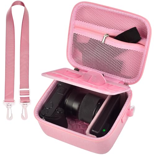 casmilee Camera Case for Sony Alpha ZV-E10 Alpha a6400/ a6700/ a6100/ a6000/ a6600/ a6500 Mirrorless Digital Camera, Hard Travel Bag with a Shoulder Strap for Lens & Accessories (Pink, Medium) - color: Pink, size: Medium