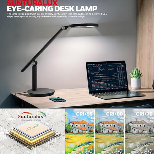Honeywell Desk Lamp for Home Office, H6 Sunturalux™ Eye-Caring Led Desk Light, 800LM Dimmable Desk Lamp with Timer, Touch Control Tall Desk Reading Light, Table Lamp for Circle Webcam, Study, Bedroom - color: Black