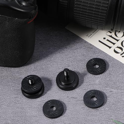 2 Pack Thumb Screw Camera Quick Release Adapter, 1/4" Female to Male Thumbscrew with Rubber Pads, L Bracket Mount Screws for Tripod Camera Plate, with 4 Anti-Slip Rubber Washers for Stability (Black)
