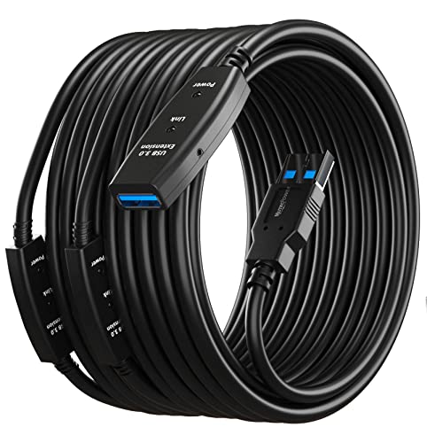 MutecPower 65 Feet Active USB Extension Cable 3.0 Male to Female with 3 Extension chipsets Signal Booster - Active Extension/Repeater Cord 20 Meters / 65 Feet (AC Power Supply Included) - color: USB 3.0, size: 65 FT