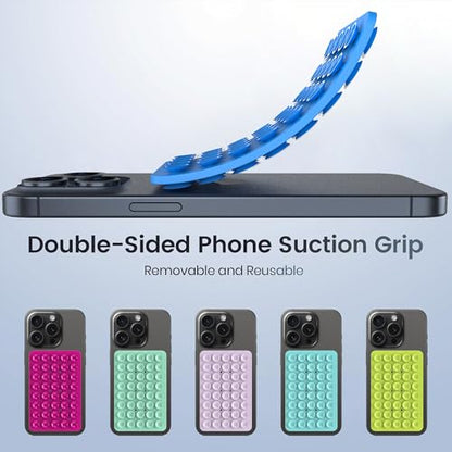 Double Sided Silicone Suction Phone Holder Mount, Silicon Accessory for iPhone and Android, Hands-Free Mirror Shower Phone Holder, TikTok Videos and Selfies (Blue+Rose Red) - color: Blue+Rose Red
