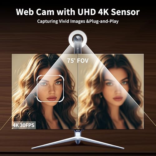 4K Webcam with Light, Web Cam with Speaker, Dual Noise Reduction Plug and Play, Web Camera for Desktop Computer, Auto-Focus, Privacy Protection, Webcam for PC Zoom Skype