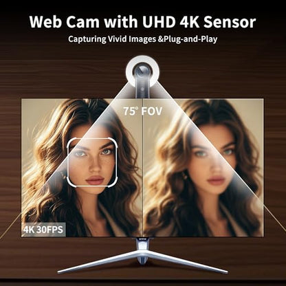 4K Webcam with Light, Web Cam with Speaker, Dual Noise Reduction Plug and Play, Web Camera for Desktop Computer, Auto-Focus, Privacy Protection, Webcam for PC Zoom Skype