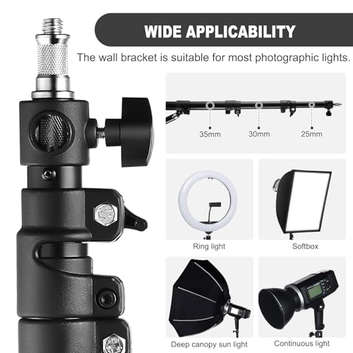 LOMTAP Ring Light Wall Mount Adjustable 45.7" Boom Arm Stand for Photography Lighting Studio, Camera Triangle Wall Mount, Sturdy Alloy Support for Salon, Tatto Light, Barber Shop, Strobe
