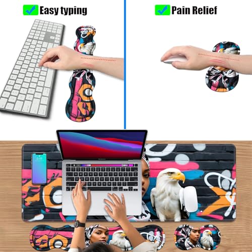 4 in 1 Ergonomic Keyboard Wrist Rest & Mouse Pad Wrist Rest Set, Large XXL Gaming Desk Mat 31.5"x 11.8" with Non-Slip Base, Memory Foam for Home Office Study Gaming, American Black Girl Bald Eagle - color: American Black Girl Bald Eagle