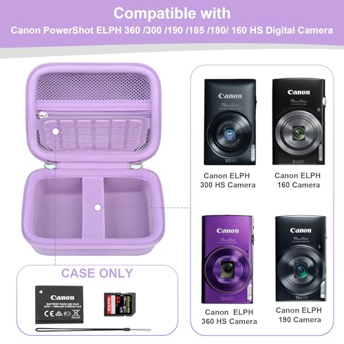 RAIALL Carrying Case for Canon PowerShot ELPH 360 HS A/IXY 650/ Canon IXUS 285 HS/Sony DSCW830/ CAMKORY/VAHOIALD Digital Camera, Vlogging Camera Travel Bag, Mesh Pocket for Batteries, Purple - color: Purple
