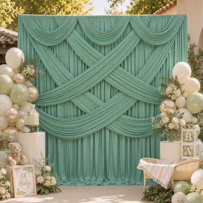 10ftx12ft Wrinkle Free Sage Green Backdrop Curtain Photo Backdrop Drapes | 2 Panels 5×12ft Height Sage Silky Polyester Fabric Back Drop Cloth for Wedding Party Birthday Photography Background Drape - color: Sage Green, size: (W)5ft x (H)12ft (2 Panel)