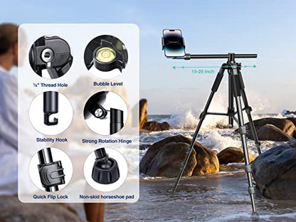 Elitehood iPhone Tripod for Overhead Video Recording [Heavy Duty & Ultra-Stable], 25in Horizontal Long Extendable Boom, 360° Rotation iPhone Tripod Stand with Remote, Vertical 71" Tall Phone Stand - size: 45in