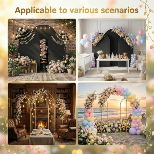 Toolterritary Set of 3 Metal Arch Backdrop Stand with Cover Set, (8FT, 7.2FT, 6.6FT Wedding Arch and Cover Set), Backdrop Arch for Party, Baby Shower, Birthday, and Graduation Ceremony - color: Black, size: 8ft+7.2ft+6.6ft